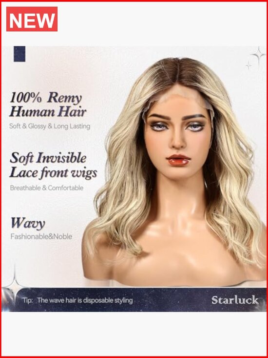 Human Hair Lace Front Wig Wavy 16 Inch Realistic Daily Wear main image 4